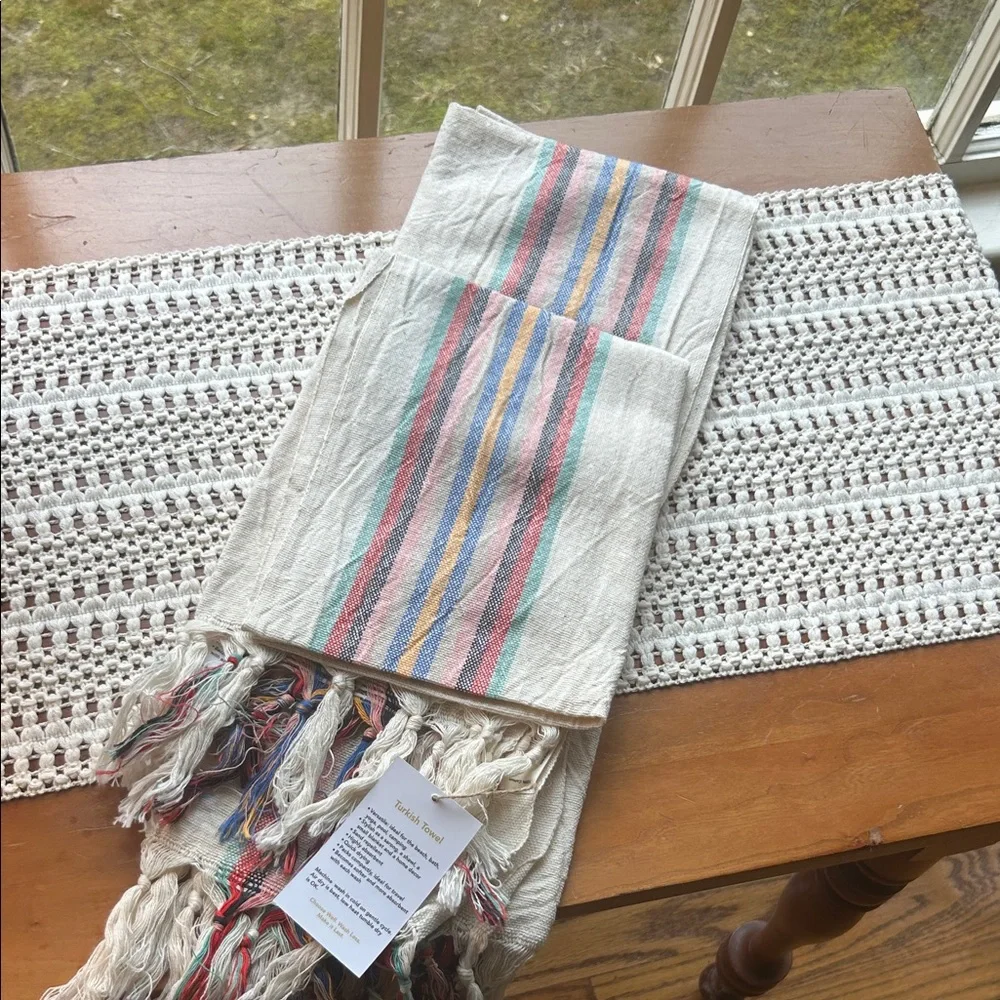 Striped Cotton Hand Towel Hand Tied Tassels Hand Loom Weave Stripes